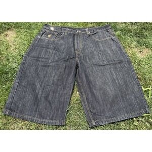 Vintage Y2K Rocawear‎ Embroidered Wide Baggy Dark Denim Jorts Mens Size 38
